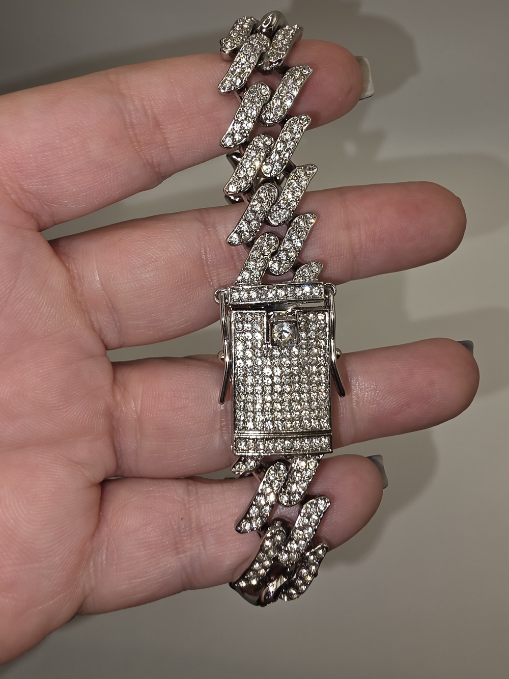 8.5 Inch 15.8mm VVSCZ Pave Monaco Link Silver Over Stainless Steel